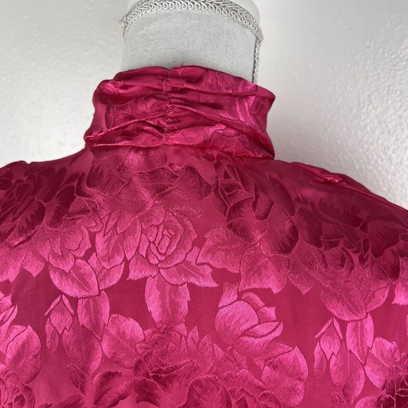 Greenwich Square Button Down Top Women 11/12 Pink Floral Embossed Satin Mandarin - Picture 11 of 13